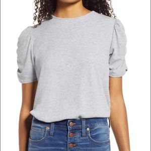Gibsonlook Pointelle Puff Sleeve Tee, size small, gray